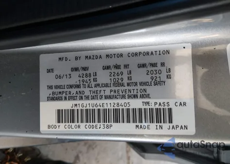 2014 Mazda Mazda6 I Sport z USA, uszkodzony, nr VIN JM1GJ1U64E1128405